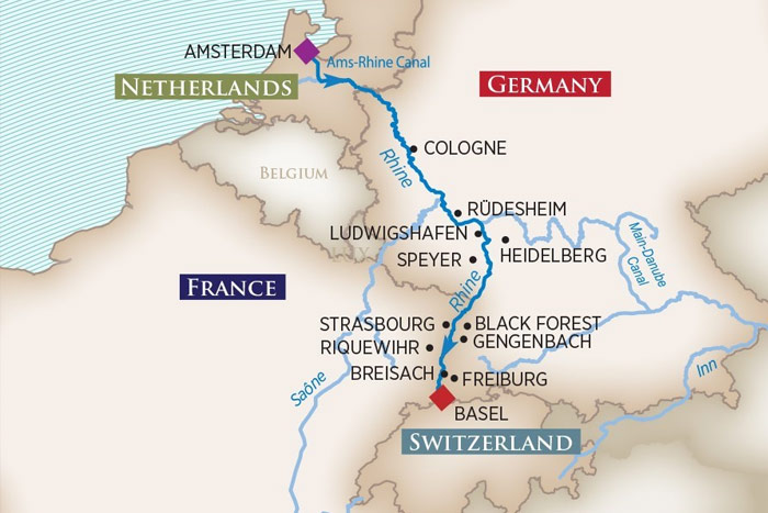 AMAwaterways Christmas Markets Cruise Itinerary Map